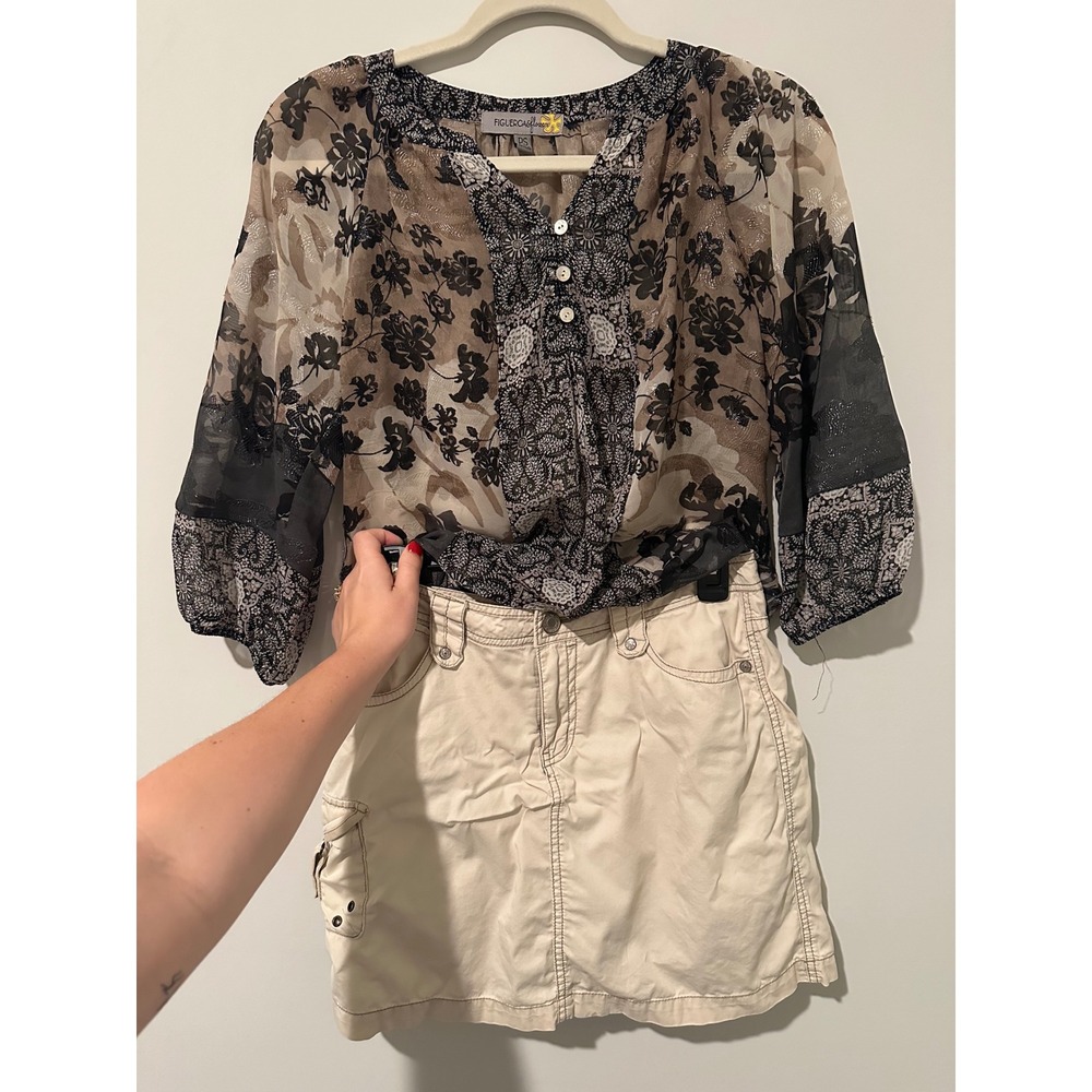 Faded Glory Khaki Cargo Mini Skirt Tan Cotton Utility Y2K Gorpcore Size 4 - Picture 6 of 7